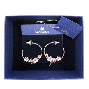 Swarovski Disney Crystal Tinker Bell Cherry Blossom Hoops Earrings Silver NEW